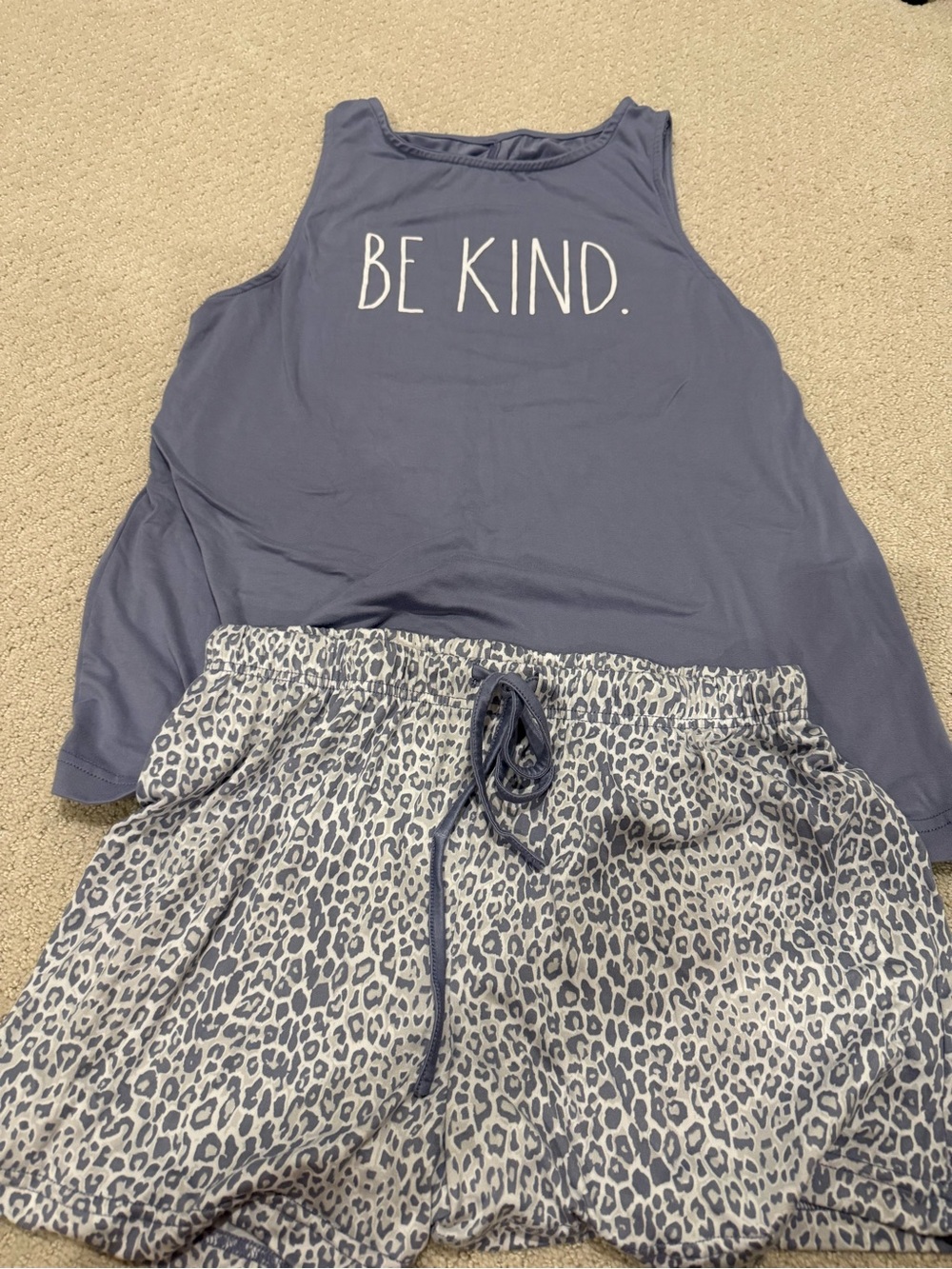 Rae Dunn Blue 'Be Kind.' Tank & Leopard Print Shorts Pajama Set